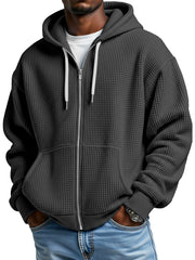 Men's Casual Solid Color Waffle Long Sleeve Hooded Coat