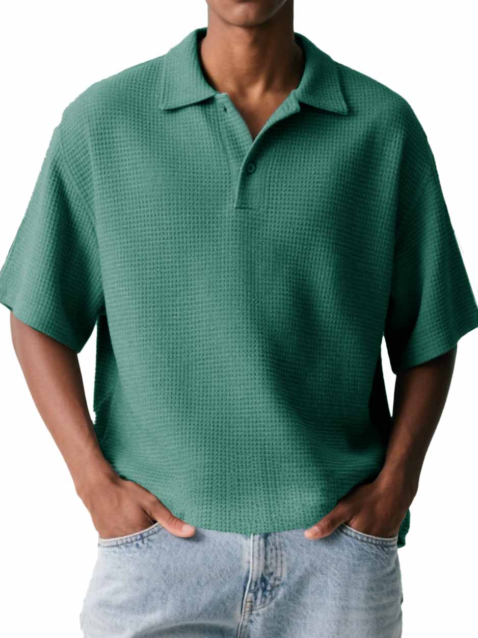 Men's Fashion Casual Waffle Fabric Short-sleeved Polo Shirt