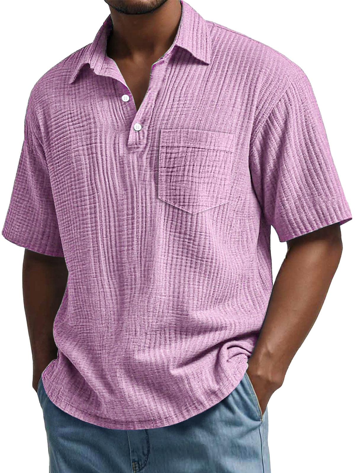 Men's Daily Pleated Casual Lapel Pocket Short Sleeve POLO Shirt
