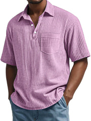 Men's Daily Pleated Casual Lapel Pocket Short Sleeve POLO Shirt