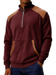 Men's Clothing Fashionable Casual Stitching Pit Strip Corduroy Fabric Pockets Stand Collar Zipper Sweatshirt 