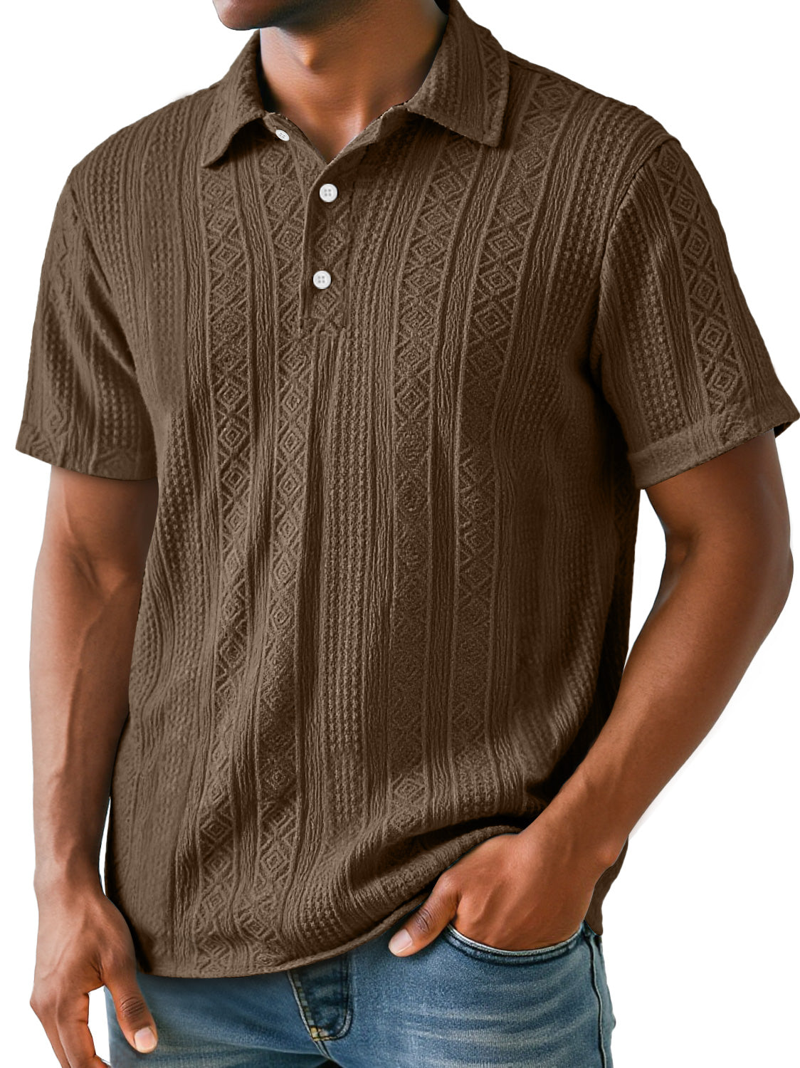 Men's Daily Lapel Jacquard Texture Casual Short-sleeved Polo Shirt