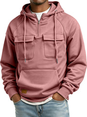 Men's Retro Zipper Double Pocket Embroidered Logo Casual Hoodie
