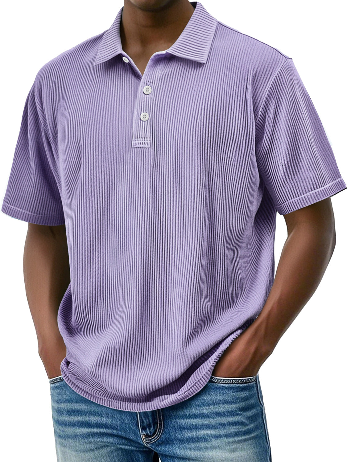 Men's Daily Lapel Ribbed Comfortable Short-sleeved Polo Shir