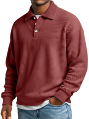 Men's Waffle Simple Lapel Button Casual Loose Polo Shirt