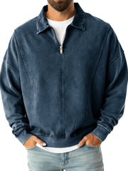 Men's Fashion Casual Stitching Lapel Zippered Polo Shirt