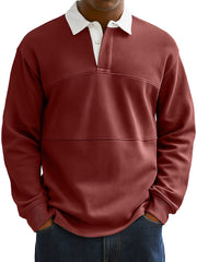 Men's Fashionable Everyday Colorblock Lapel Button Loose Casual Long-sleeved Polo Shirt