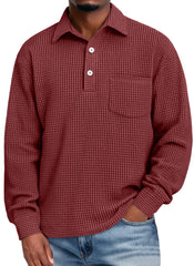 Men's Everyday Corduroy Corn Plaid Lapel Button-down Casual Pocket Long-sleeved Polo Shirt