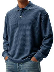 Men's Stylish Retro Small Square Fabric Lapel Long-sleeved Polo Shirt 