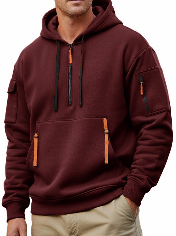 Men's Casual Sportswear Hoodie With Multiple Zipper Pockets.