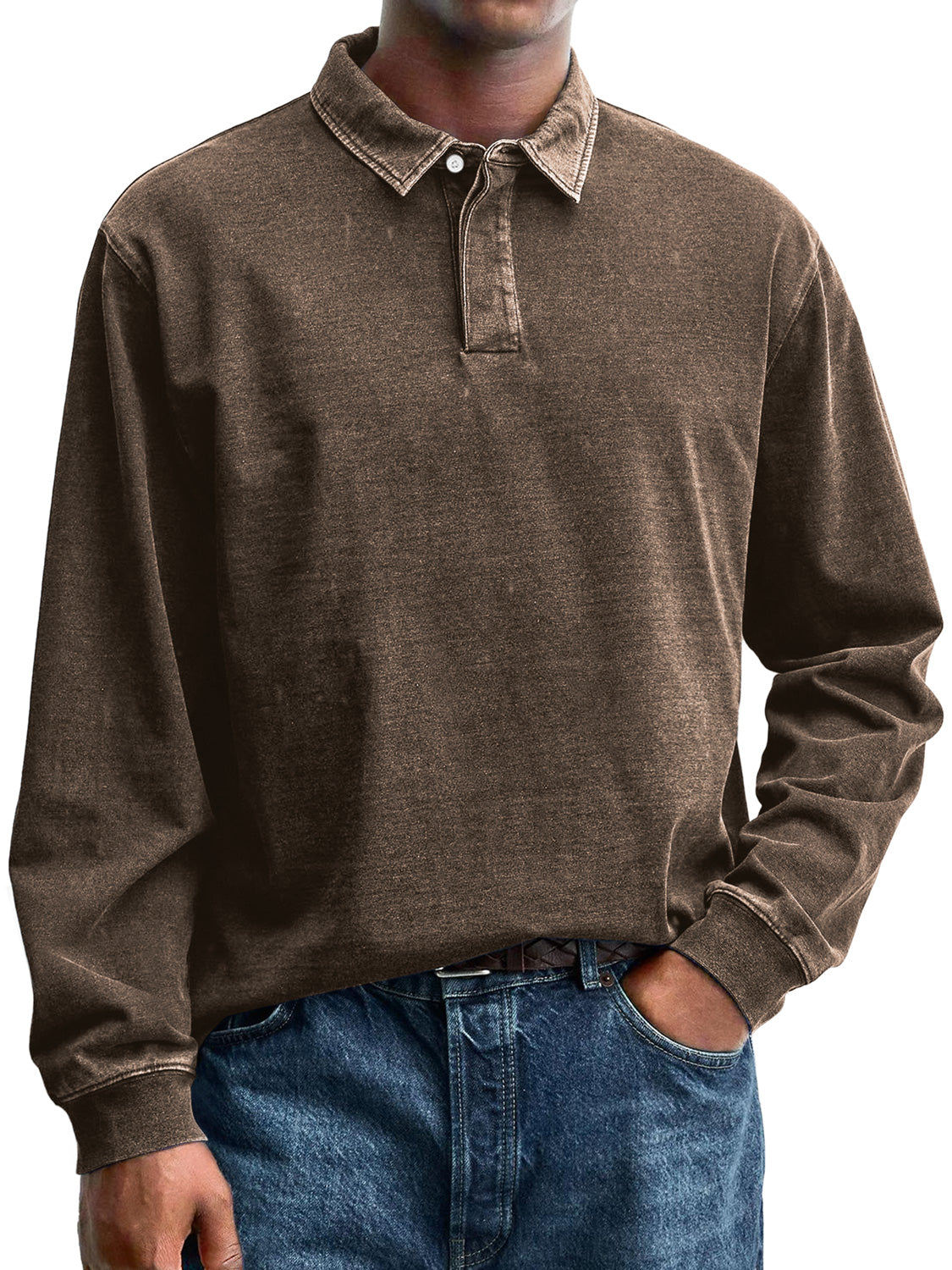 Men's Retro Everyday Lapel Button Casual Long Sleeve Polo Shirt