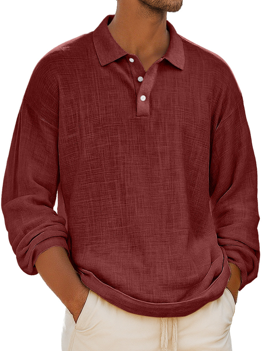 Men's Retro Everyday Lapel Button-down Casual Comfortable Long-sleeved Polo Shirt
