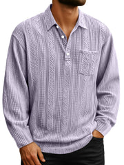 Men's Daily Jacquard Texture Lapel Button Casual Long-sleeved Polo Shirt