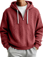 Men's Simple Textured Casual Zipper Hooded Sweatshirt