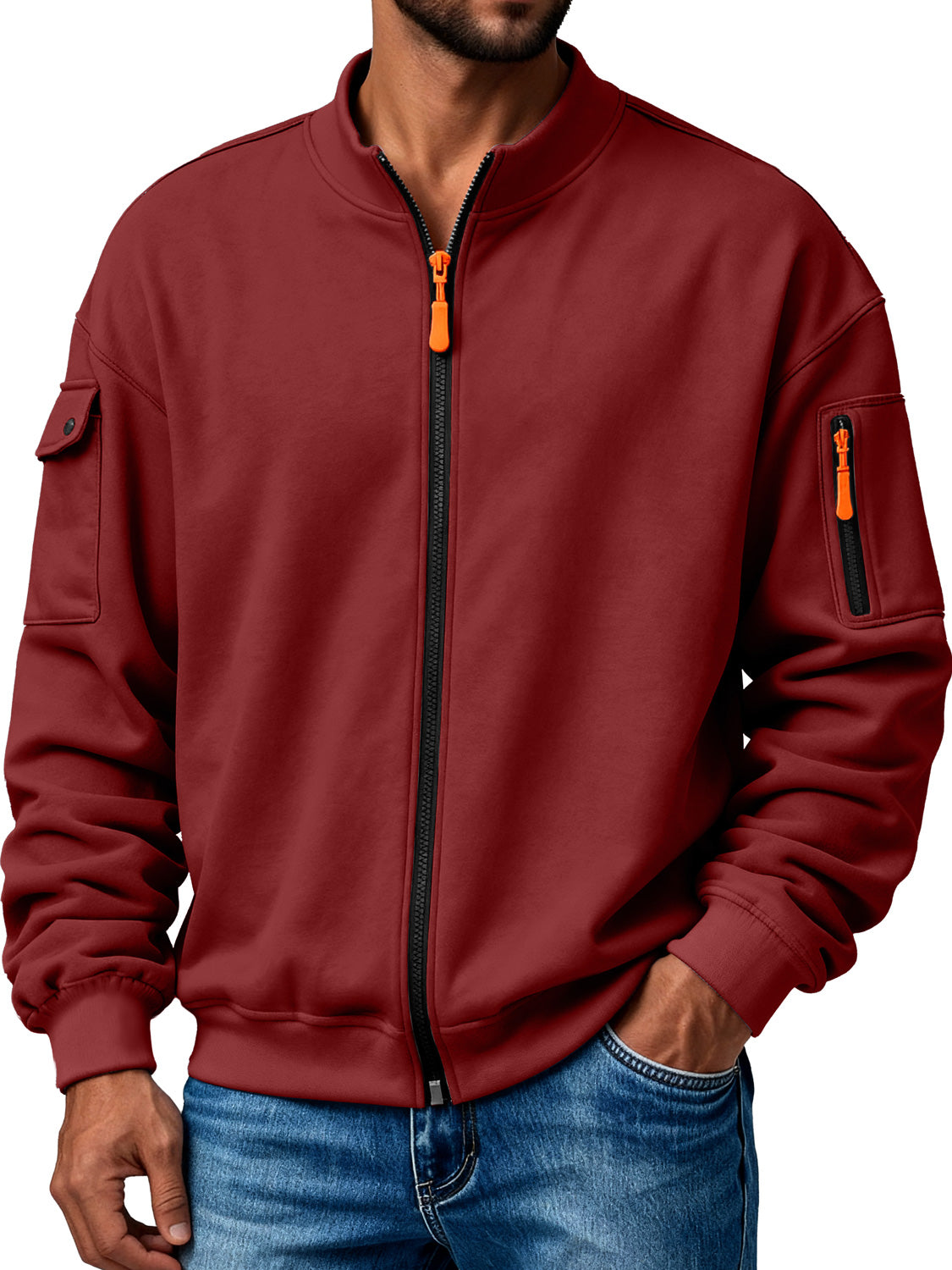 Men's Multi-Pocket Stand Collar Zipper Casual Jacket