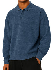 Men's Fashionable Daily Casual Lapel Long Sleeve Loose Hoodie Polo Shirt 