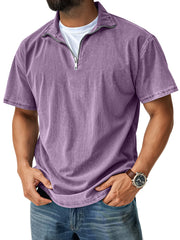 Men's Retro Casual Stand Collar Quarter-Zip Short Sleeve T-Shirt
