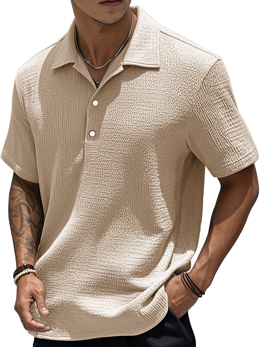 Men's Fashion Retro Pleated Fabric Short-sleeved Polo Shirt 