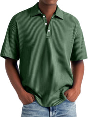 Men's Daily Lapel Ribbed Casual Solid Color Short-sleeved Polo Shirt
