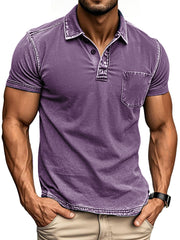 Men's Vintage Outdoor Distressed Short Sleeve Pocket Polo Shirt