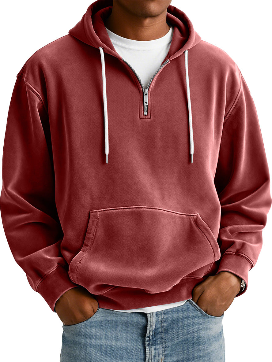 Men's Simple Suede Casual Zipper Hooded Sweatshirt