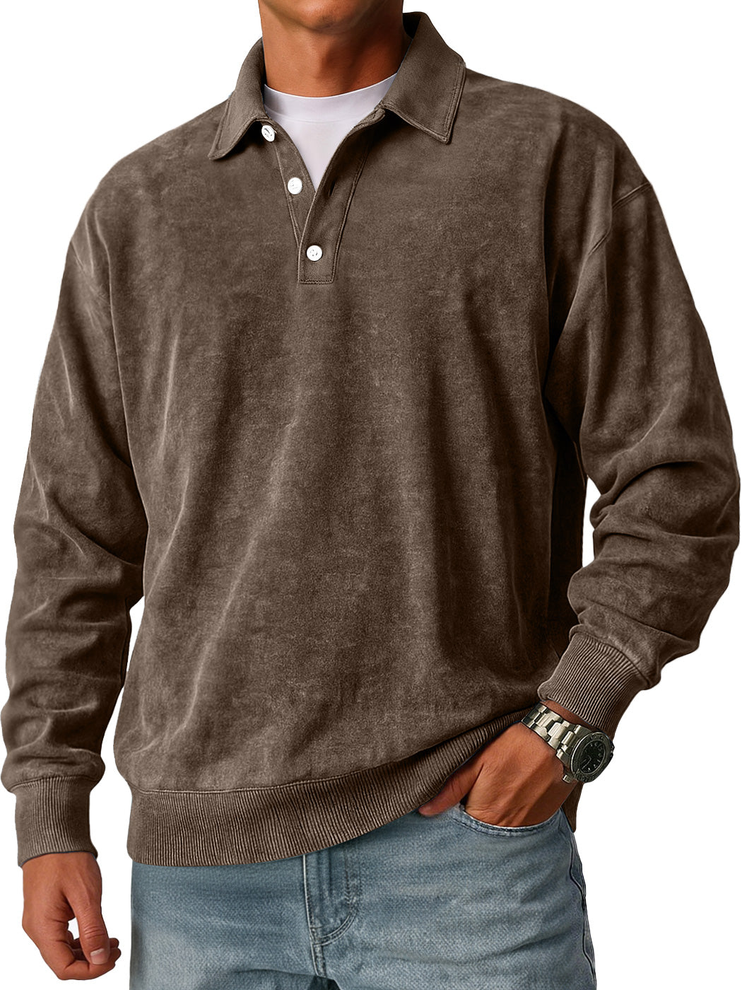 Men's Retro Simple Lapel Button Casual Loose Polo Shirt