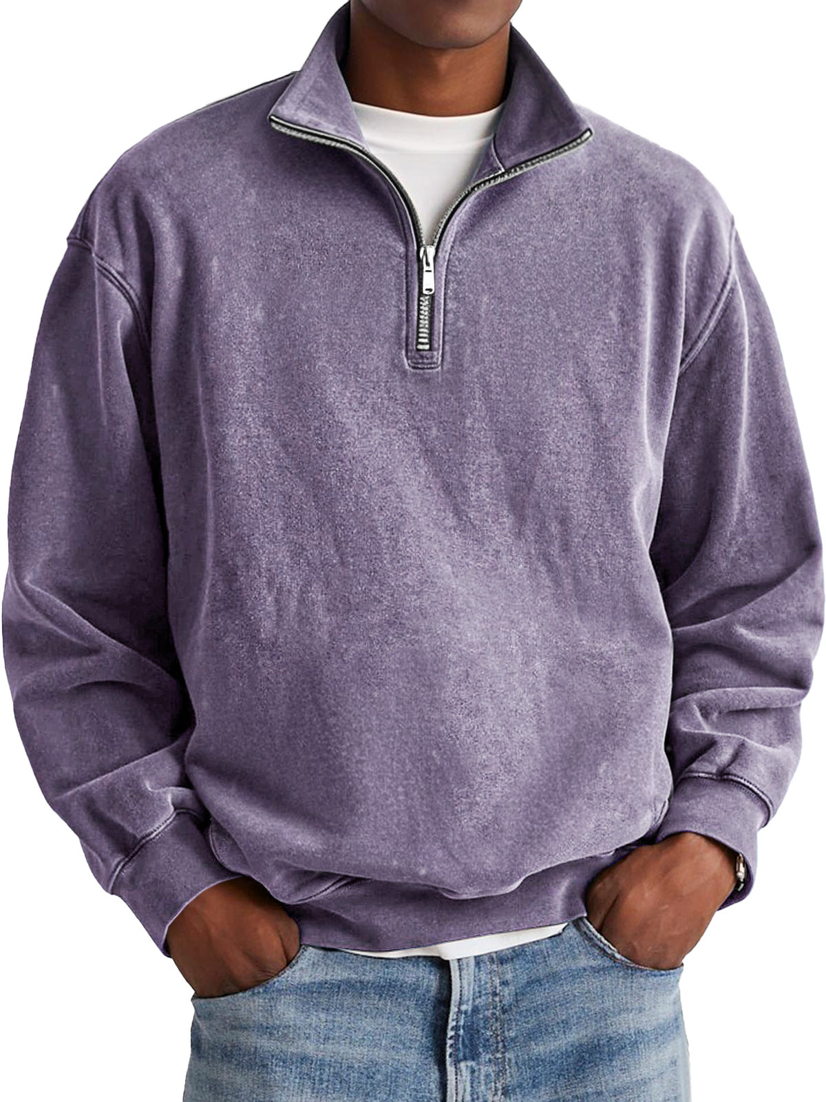 Men's Fashion Retro Stand Collar Zipper Hole Sweatshirt