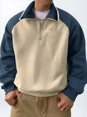 Men's Stylish Retro Patchwork Zippered Loose-fitting Long-sleeved Sweatshirt 