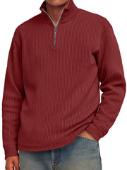 Men's Fashion Striped Stand Collar Zipper Casual Long Sleeve T-shirt