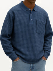 Men's Fashionable Casual Corn-patterned Corduroy Lapel Pocket Polo Shirt 