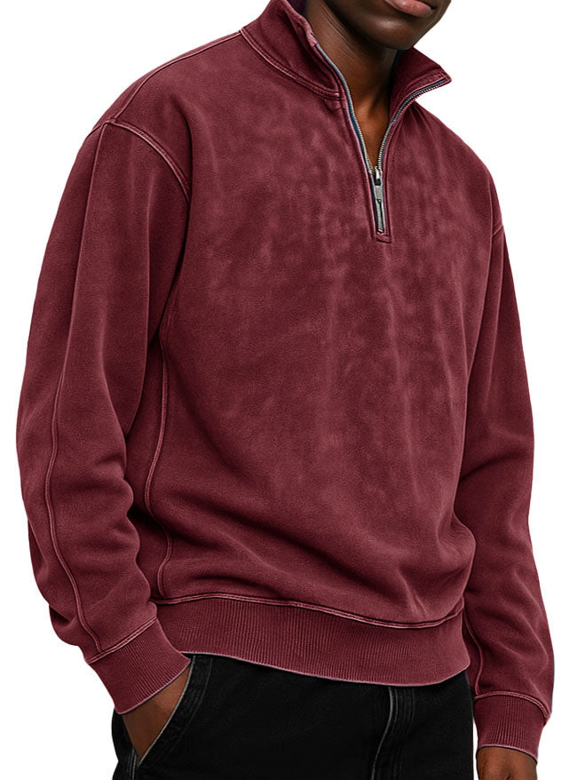 Men's Clothing Fashionable Casual Daily Stand-neck Suede Fabric Long-sleeved Zipper Hoodie