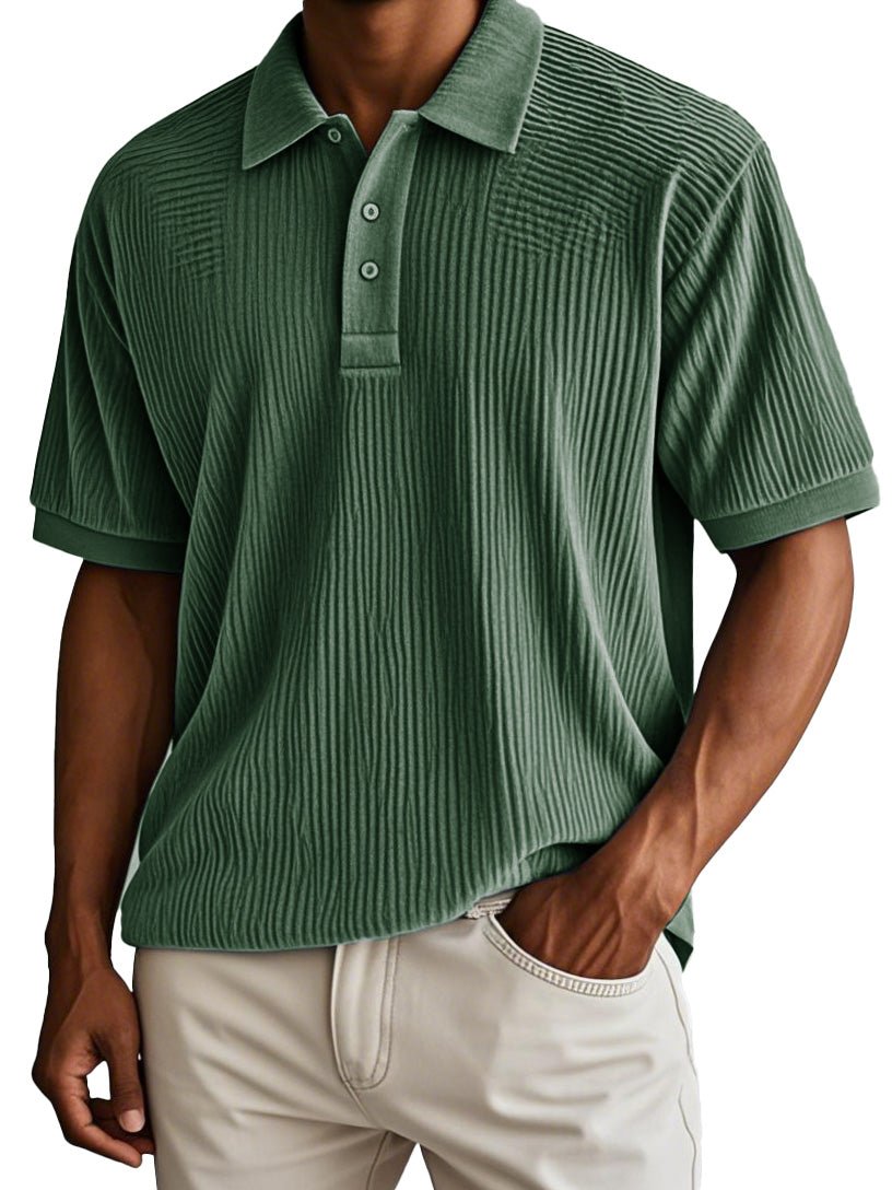 Men's Fashion Retro Corduroy Fabric Short-sleeved Polo Shirt 