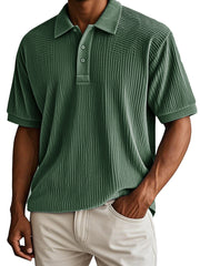 Men's Fashion Retro Corduroy Fabric Short-sleeved Polo Shirt 
