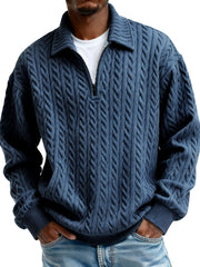 Men's Clothing Fashionable Casual Twist Texture Fabric Lapel Zipper Long-sleeved Hoodie 