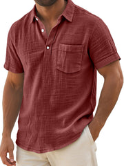 Men's Daily Casual Lapel Button Pocket Comfortable Short-sleeved Polo Shirt