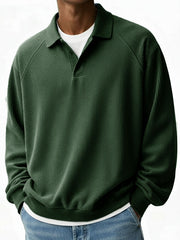 Men's Fashion Casual Pit Strip Fabric Lapel Ragglan Sleeves Polo Shirt 