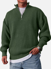 Men's Casual Fashion Loose Zipper Stand Collar Solid Color Sweater