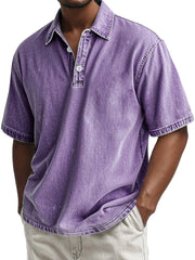 Men's Retro Cotton Washed Casual Lapel Short Sleeve POLO Shirt
