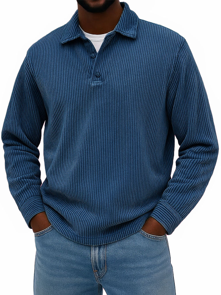 Men's Stylish Casual Corduroy Lapel Long-sleeved Polo Shirt 