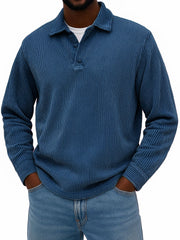 Men's Stylish Casual Corduroy Lapel Long-sleeved Polo Shirt 