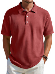 Men's Daily Ribbed Lapel Button Casual Solid Color Short-sleeved Polo Shirt