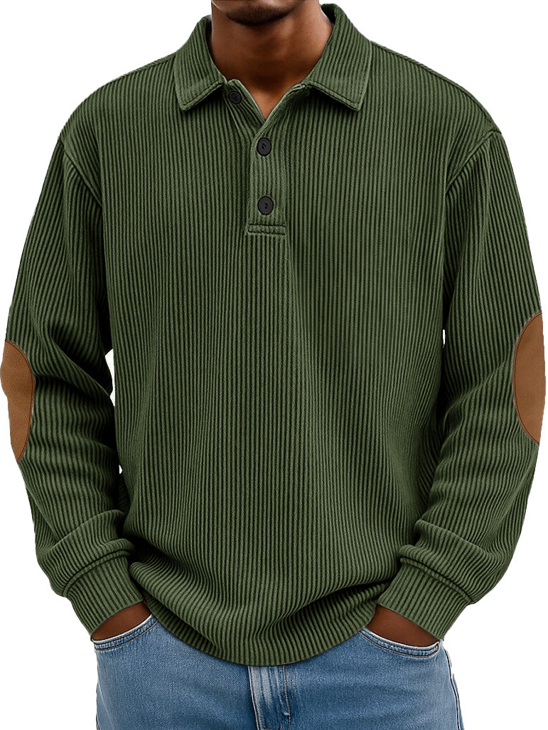 Men's Wear Fashionable Retro Stitching Pit Strip Long-sleeved Lapel Polo Shirt 