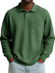 Men's Stylish Casual Everyday Waffle Long-sleeved Lapel Polo Shirt 