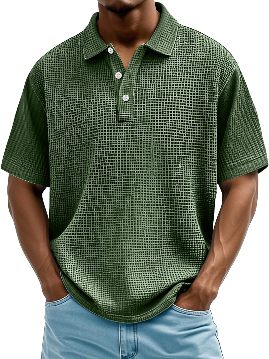 Men's Daily Casual Waffle Texture Solid Color Loose Short-sleeved Polo Shirt