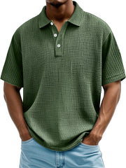 Men's Daily Casual Waffle Texture Solid Color Loose Short-sleeved Polo Shirt