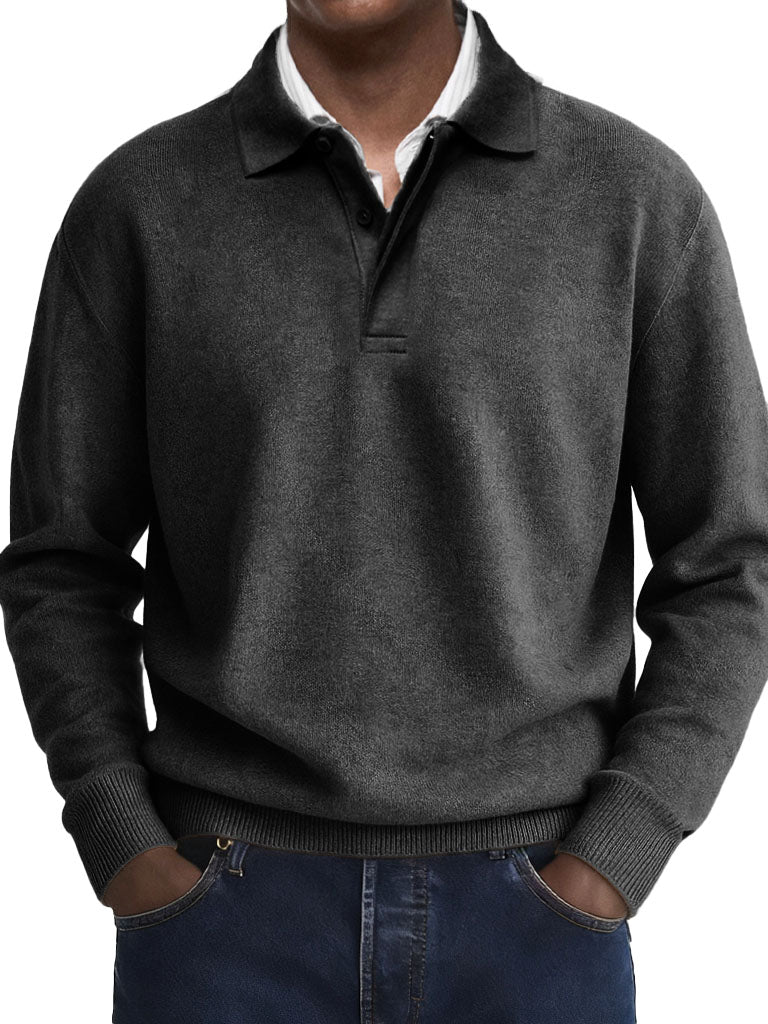  Men's Stylish Casual Retro Two-layer Placket Lapel Long-sleeved Polo Shirt 