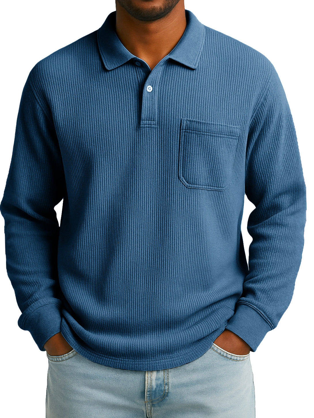 Men's Stylish Everyday Casual Corduroy Fabric Pocket Lapel Long-sleeved Polo Shirt 