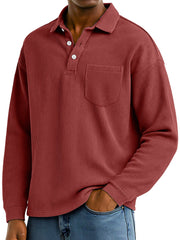 Men's Daily Ribbed Lapel Button-down Casual Pocket Polo Shirt