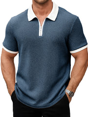 Men's Daily Casual Patchwork Waffle Fabric Lapel Short-sleeved Polo Shirt 