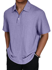 Men's Fashion Texture Lapel Button Casual Solid Color Short Sleeve POLO Shirt